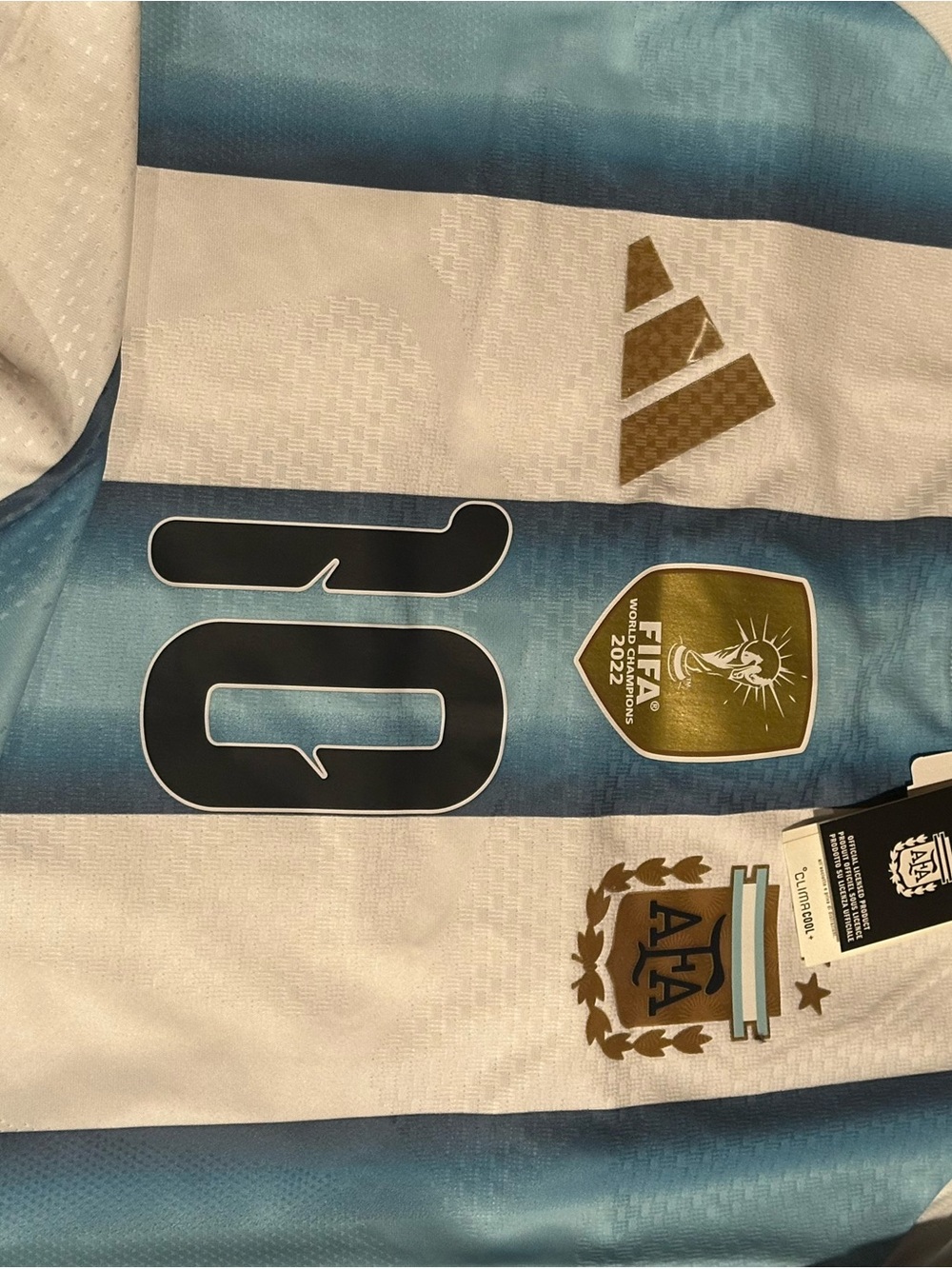adidas Argentina authentic Home Jersey - White & Light Blue with Gold Messi!